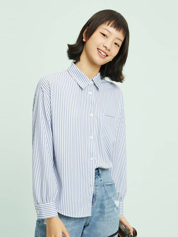 Women's Striped Shirt With Front Pocket