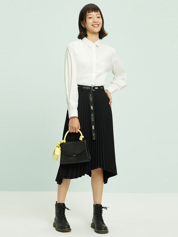 Women's Asymetric Knee High Pleated Skirt