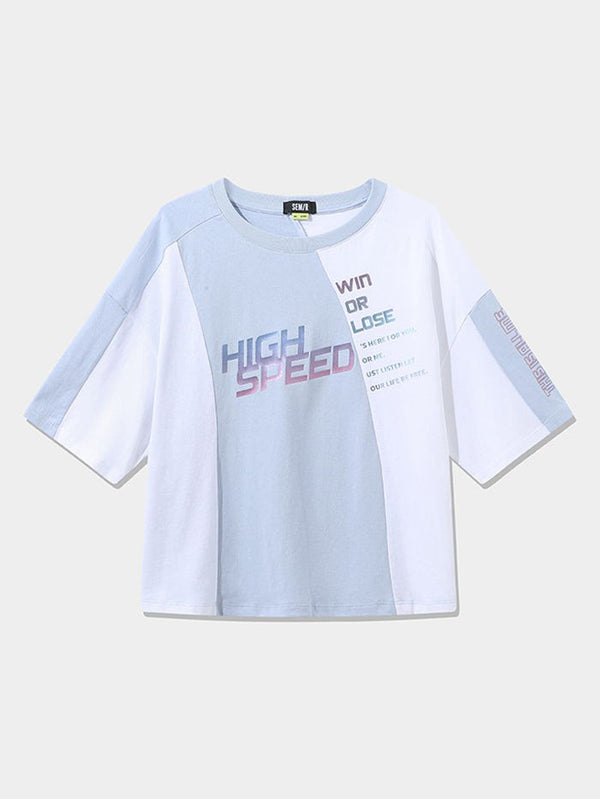 Women's Contrast Colored Flowy T-Shirt With Wording Prints