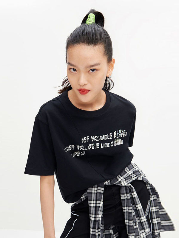 Women's Asymetric T-Shirt With Wording Prints