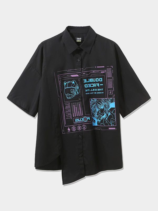 Women's Asymetric Shirt With Graphic And Wording Prints