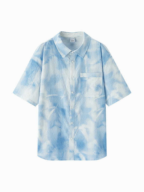 Men's Short Sleeves Shirt With Printed Patterned Fabric