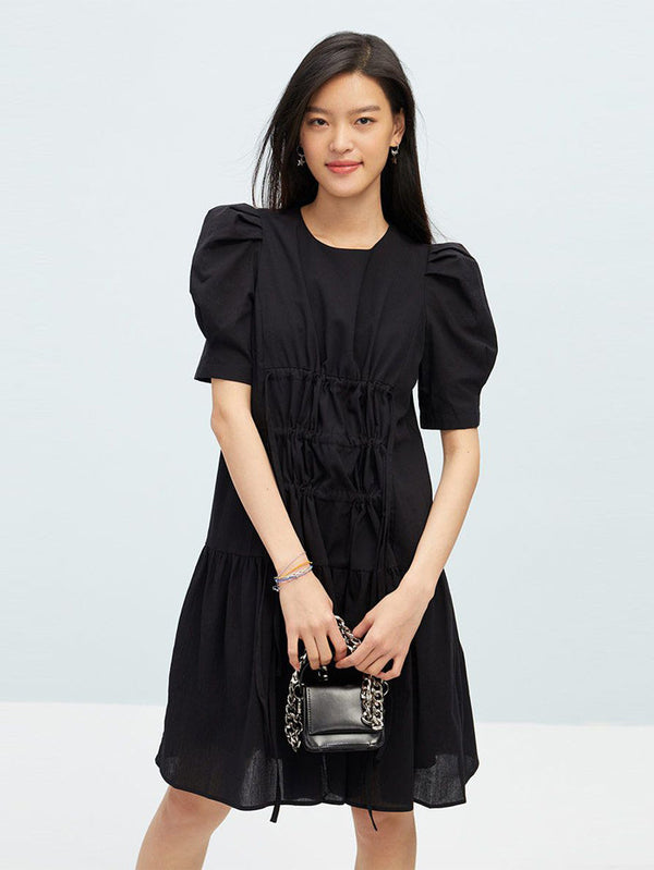Women's Knee High Dress With Drawstrings