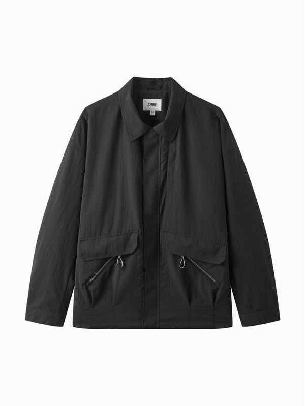 Men's Utility Jacket with Flap Pockets and Zip Accents