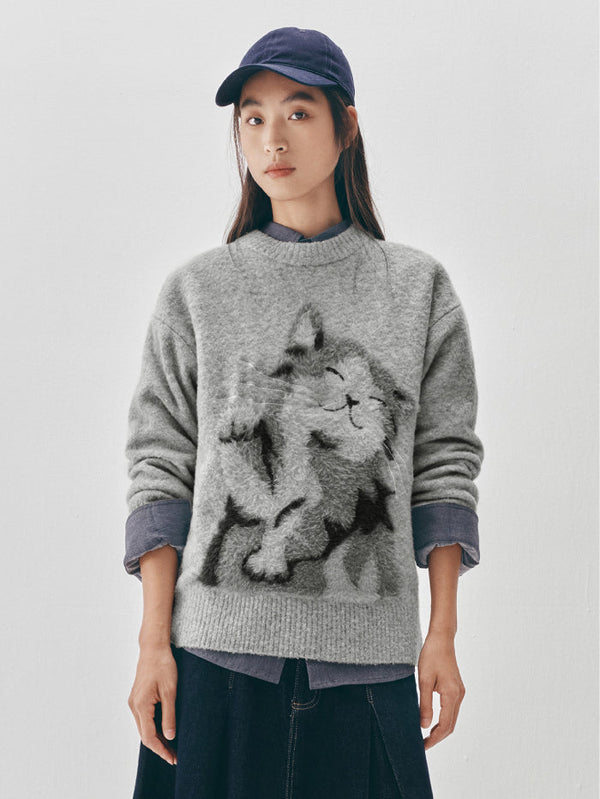 كنزة محبوكة بطبعة أمامية للنساء