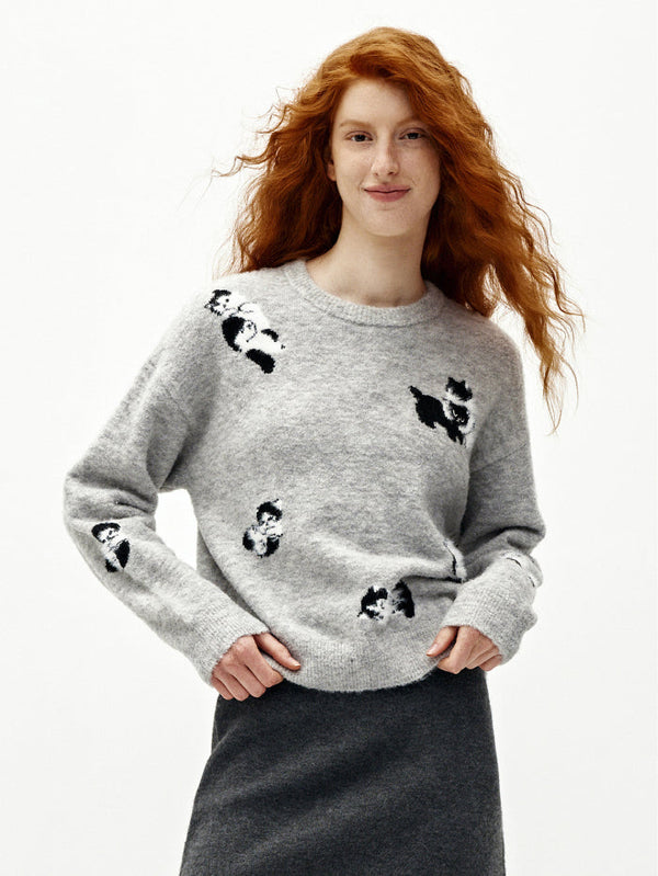 كنزة محبوكة بنقش حيوانات مرحة للنساء