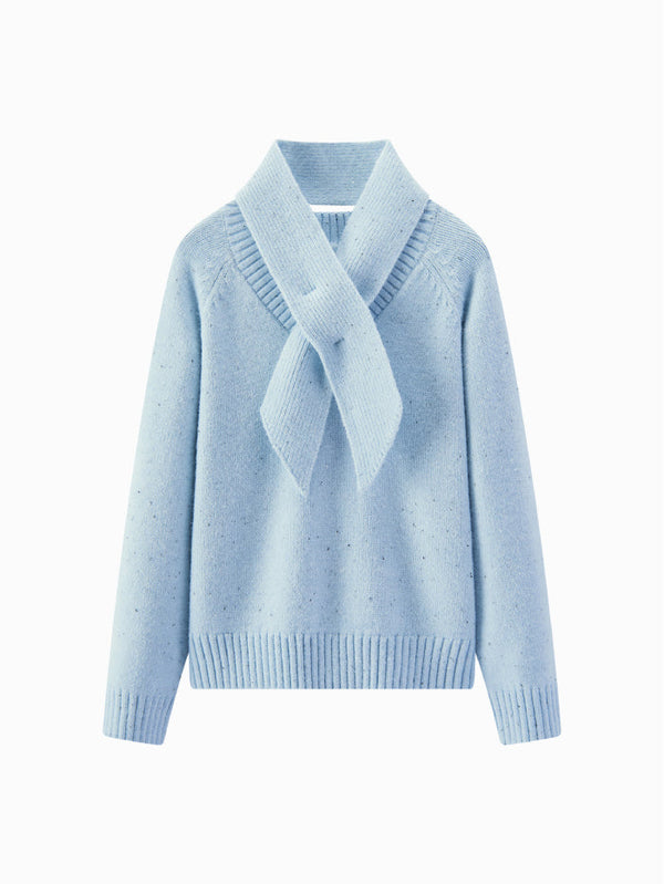 كنزة محبوكة مع وشاح قابل للفصل للنساء