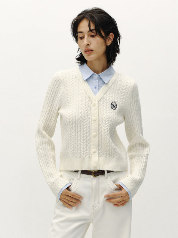 Women's Knitted V Neck Cardigan with Badge