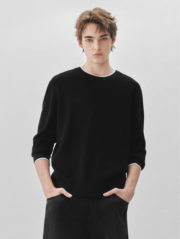 بلوفر محبوك بحافة متباينة للرجال