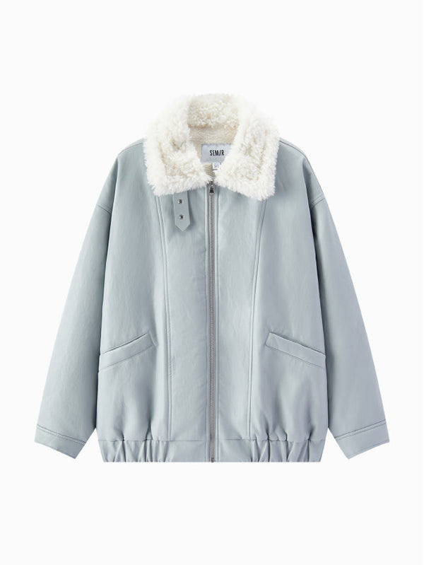 جاكيت بياقة فرو صناعي للنساء