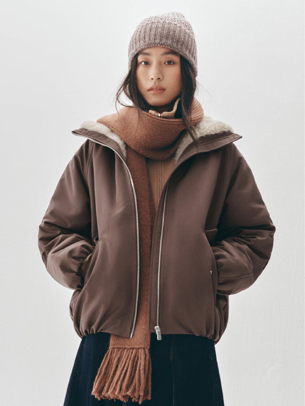 جاكيت بسحاب وياقة فرو صناعي للنساء