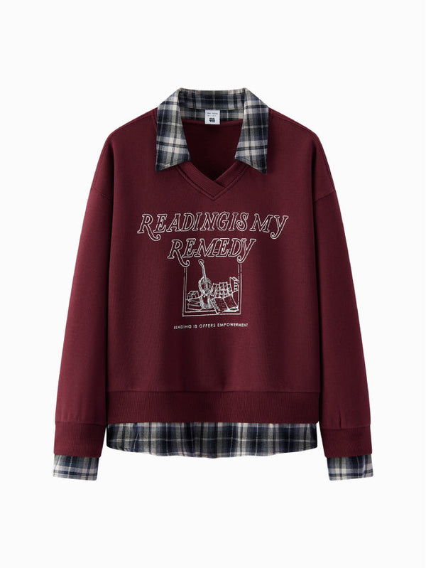 سويت شيرت بطبقات مع ياقة قميص للنساء