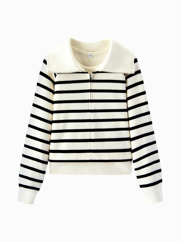 Women's Striped Half Zip Sweatshirt with Inner Tank