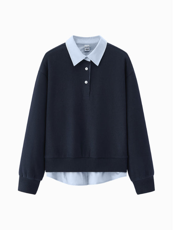 Women's Layered Sweatshirt with Shirt Collar