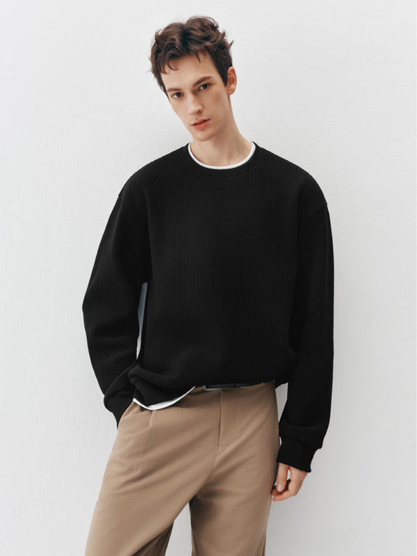 سويت شيرت محبوك أساسي مضلع للرجال