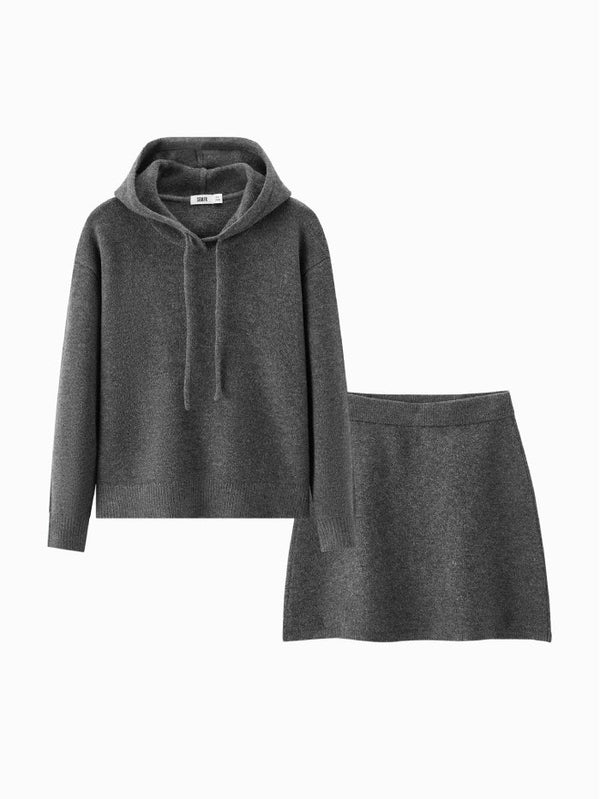 Women's Knitted Hoodie and Skirt Set