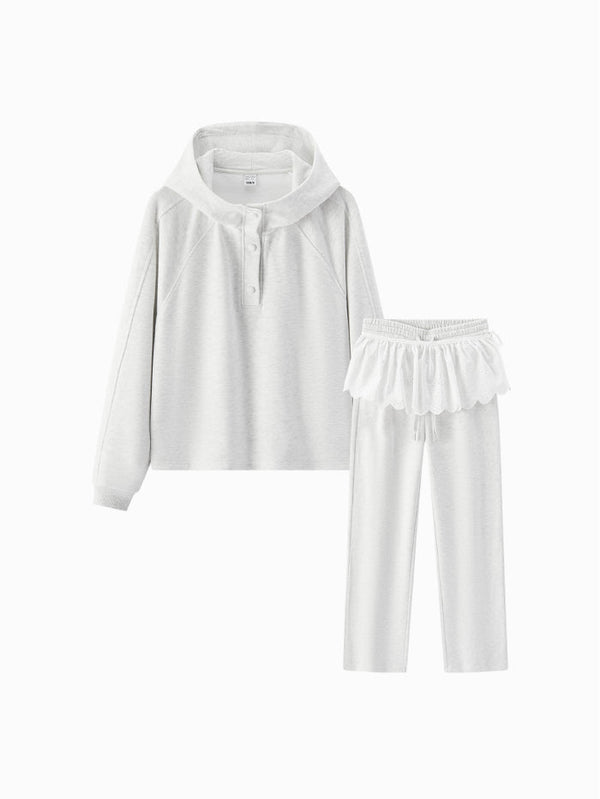 Women's Hoodie and Pants Set with Lace Detail