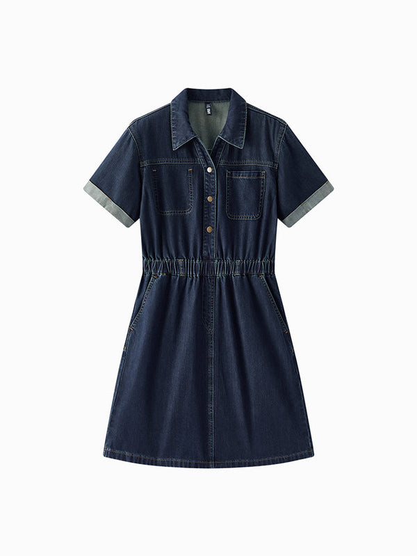 Women's Short Sleeve V-Neck Denim Dress
