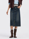 Women's Midi Denim Skirt with Utility Pockets