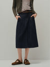 Women's Midi Denim Skirt with Pleated Front