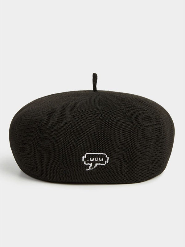 Women's Knitted Beret Hat With Small Print